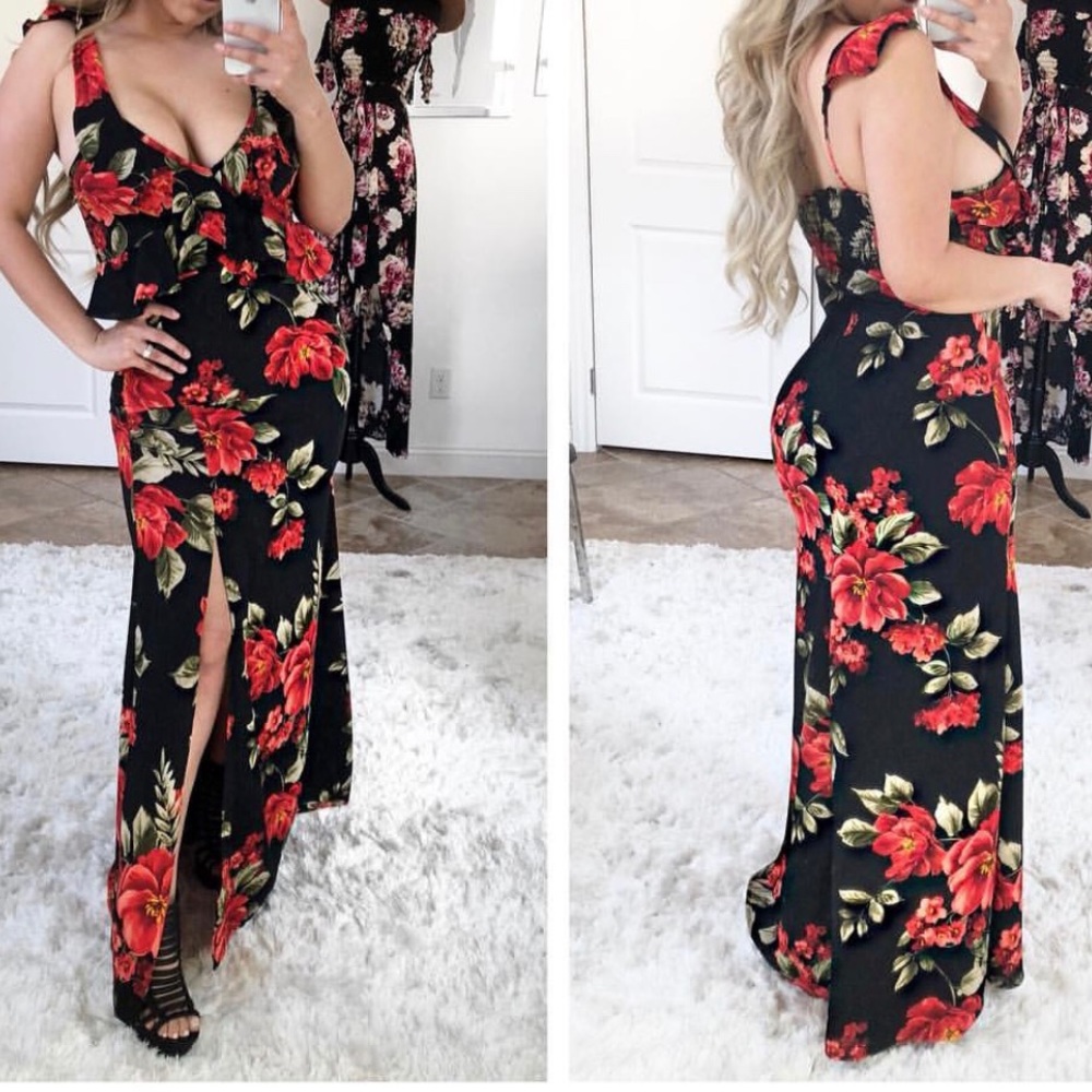 Flowery Slit Dress - Size Small